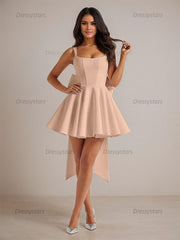 Dressystars A-Line Square Neck Pleated Homecoming Dresses Mini Cocktail Dress with Bow