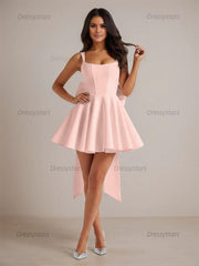 Dressystars A-Line Square Neck Pleated Homecoming Dresses Mini Cocktail Dress with Bow