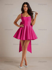 Dressystars A-Line Square Neck Pleated Homecoming Dresses Mini Cocktail Dress with Bow