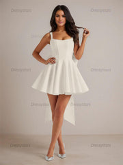 Dressystars A-Line Square Neck Pleated Homecoming Dresses Mini Cocktail Dress with Bow
