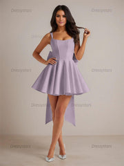Dressystars A-Line Square Neck Pleated Homecoming Dresses Mini Cocktail Dress with Bow