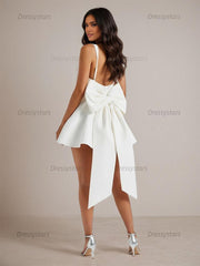 Dressystars A-Line Square Neck Pleated Homecoming Dresses Mini Cocktail Dress with Bow
