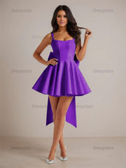 Dressystars A-Line Square Neck Pleated Homecoming Dresses Mini Cocktail Dress with Bow