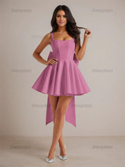 Dressystars A-Line Square Neck Pleated Homecoming Dresses Mini Cocktail Dress with Bow