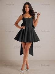 Dressystars A-Line Square Neck Pleated Homecoming Dresses Mini Cocktail Dress with Bow