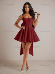 Dressystars A-Line Square Neck Pleated Homecoming Dresses Mini Cocktail Dress with Bow