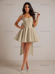 Dressystars A-Line Square Neck Pleated Homecoming Dresses Mini Cocktail Dress with Bow