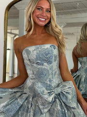 Dressystars A Line Strapless Printed Short Homecoming Dress with Bowknot