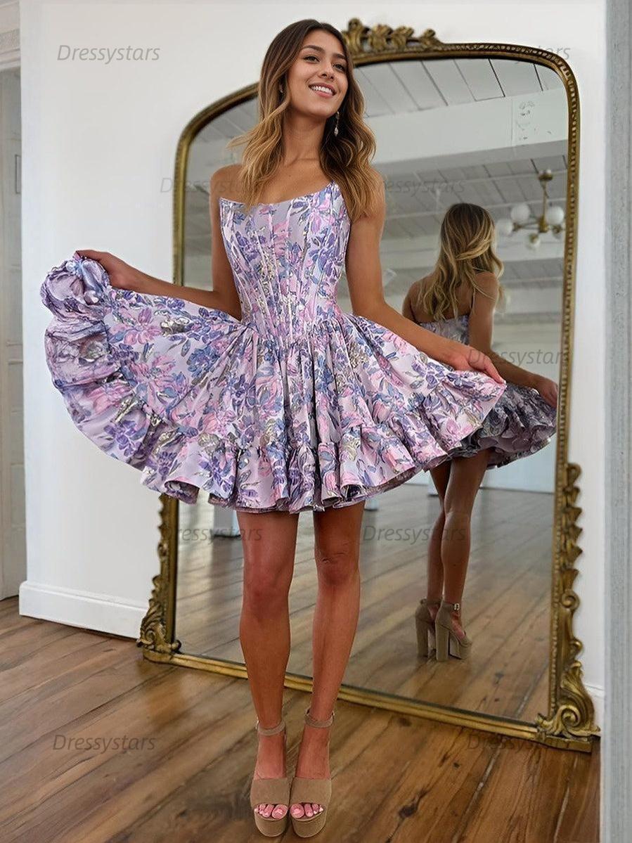 Dressystars A-Line Strapless Short Print Homecoming Mini Dress