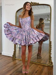 Dressystars A-Line Strapless Short Print Homecoming Mini Dress