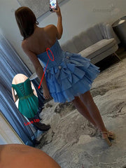 Dressystars A-Line Strapless Short Satin Homecoming Dress With Bowknot