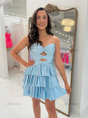 Dressystars A Line Strapless Sweetheart Satin Homecoming Dress with Keyhole