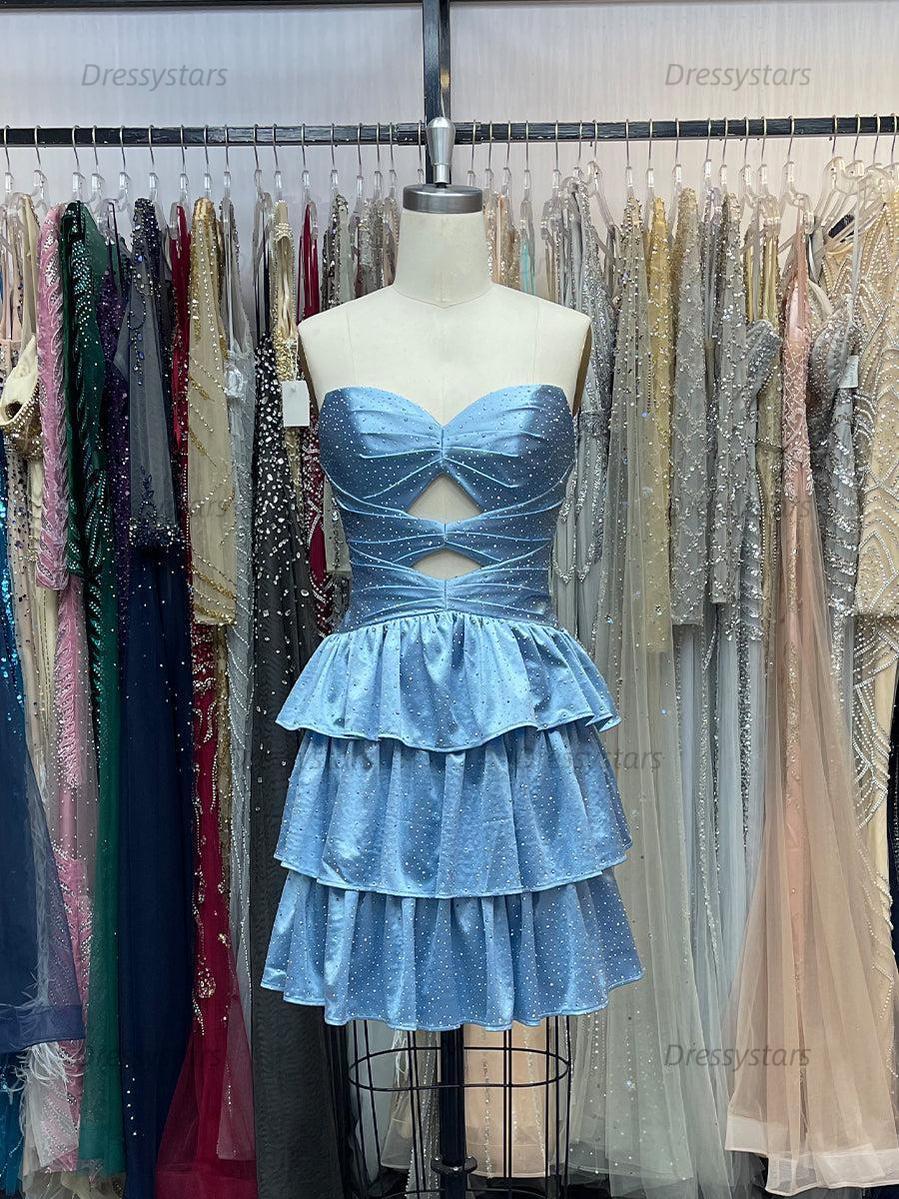Dressystars A Line Strapless Sweetheart Satin Homecoming Dress with Keyhole