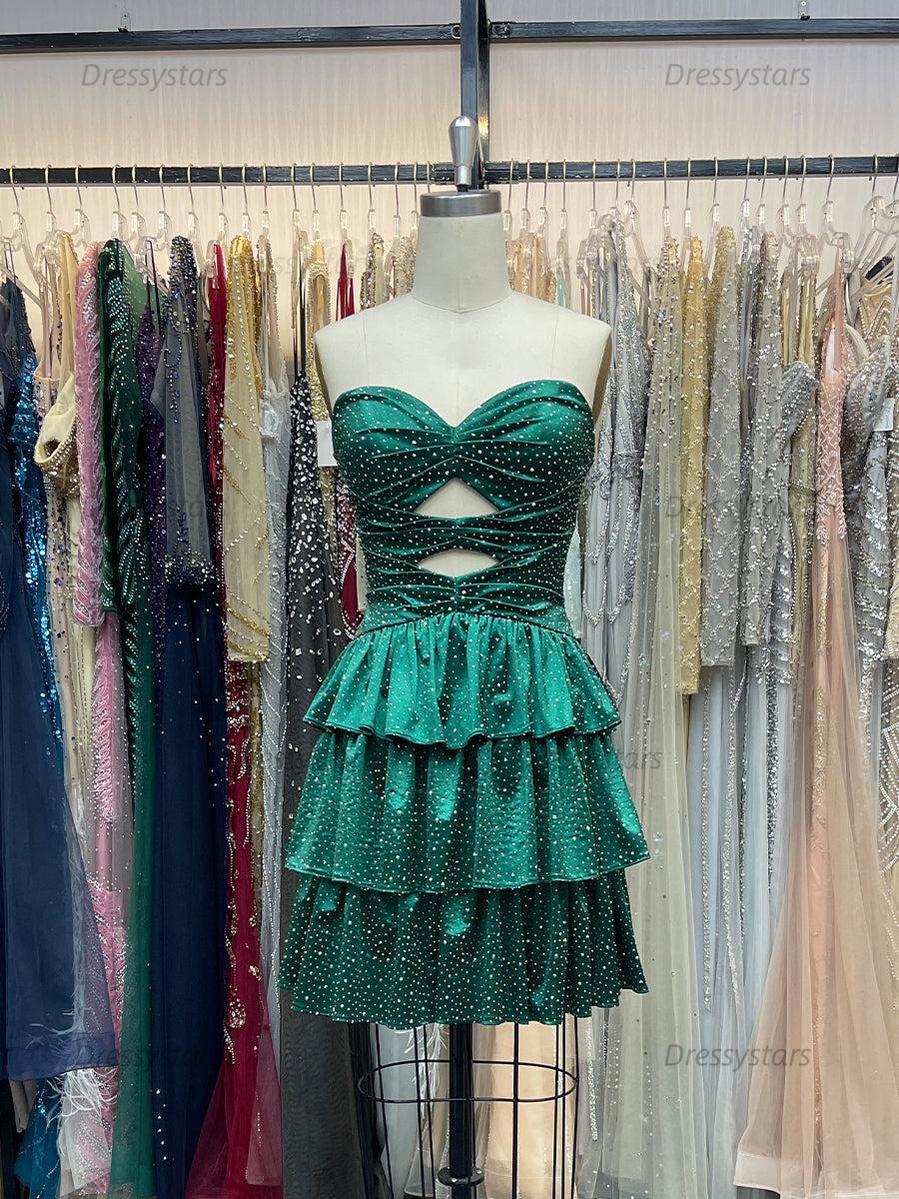 Dressystars A Line Strapless Sweetheart Satin Homecoming Dress with Keyhole