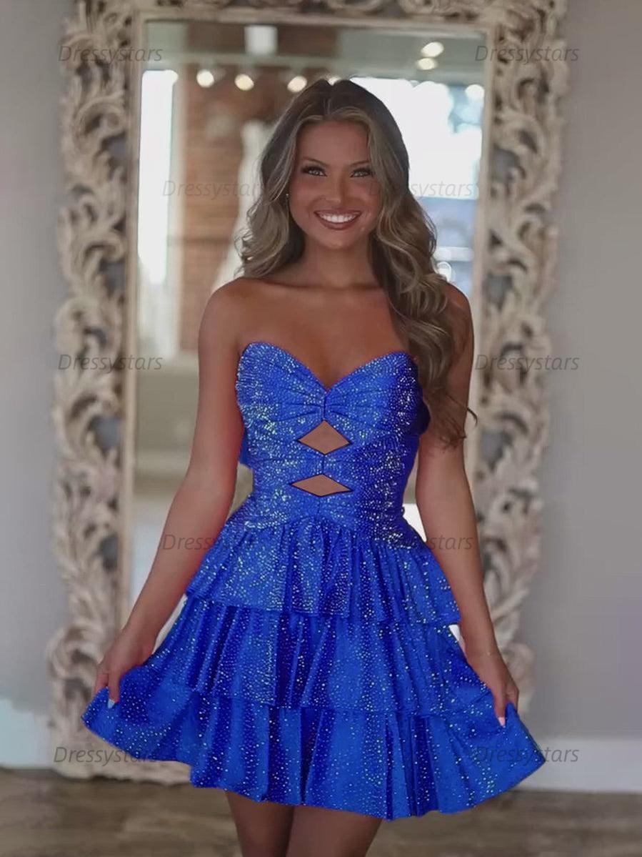 Dressystars A Line Strapless Sweetheart Satin Homecoming Dress with Keyhole