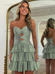 Dressystars A Line Strapless Sweetheart Satin Homecoming Dress with Keyhole