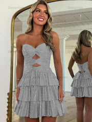 Dressystars A Line Strapless Sweetheart Satin Homecoming Dress with Keyhole