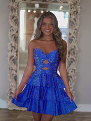 Dressystars A Line Strapless Sweetheart Satin Homecoming Dress with Keyhole