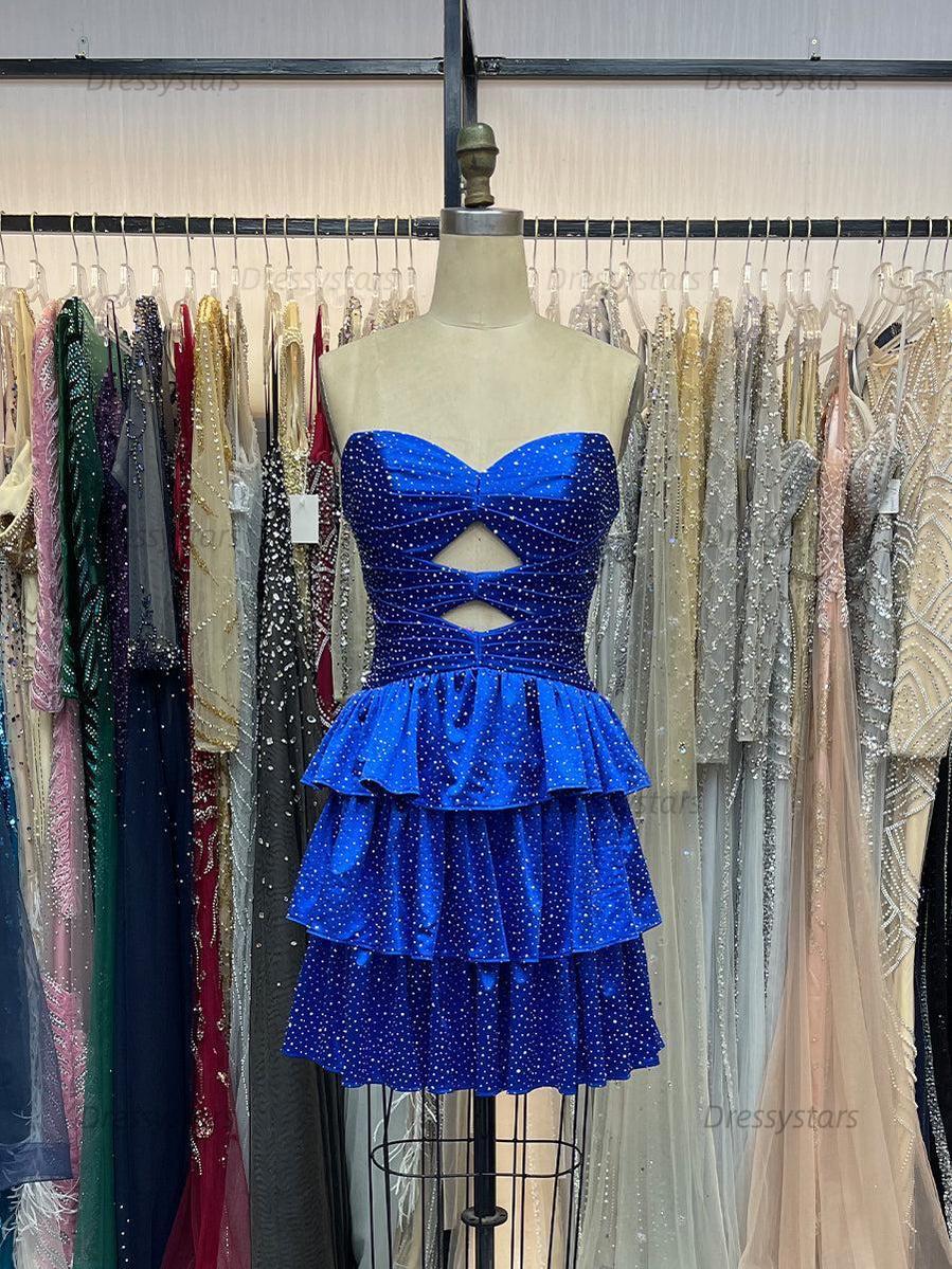 Dressystars A Line Strapless Sweetheart Satin Homecoming Dress with Keyhole