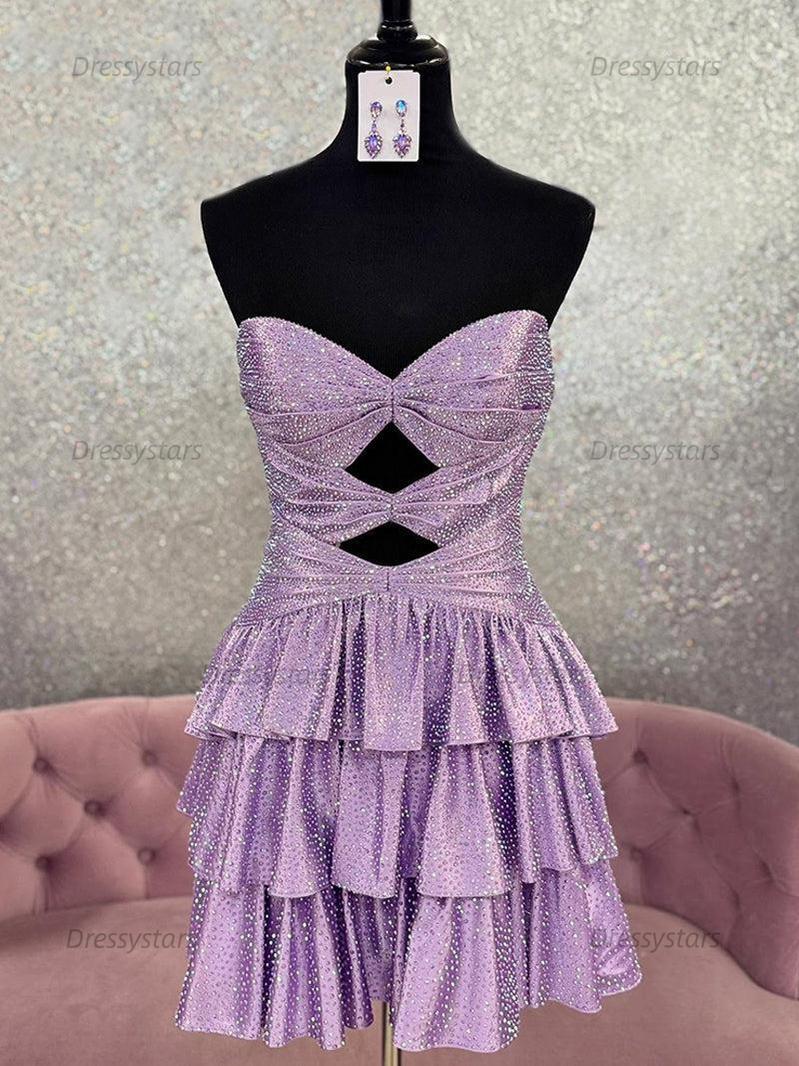 Dressystars A Line Strapless Sweetheart Satin Homecoming Dress with Keyhole
