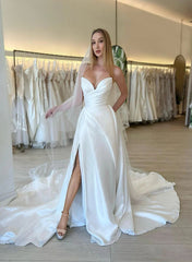A Line Sweetheart Long Sleeves Wedding Dress With Split Front
