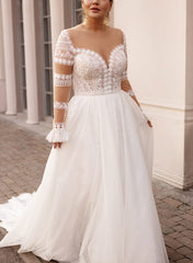 A Line Sweetheart Long Sleeves Wedding Dress for Plus Size