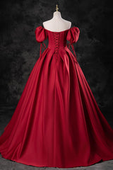 A Line Sweetheart Neck Burgundy Prom Dress Long Formal Evening Dress