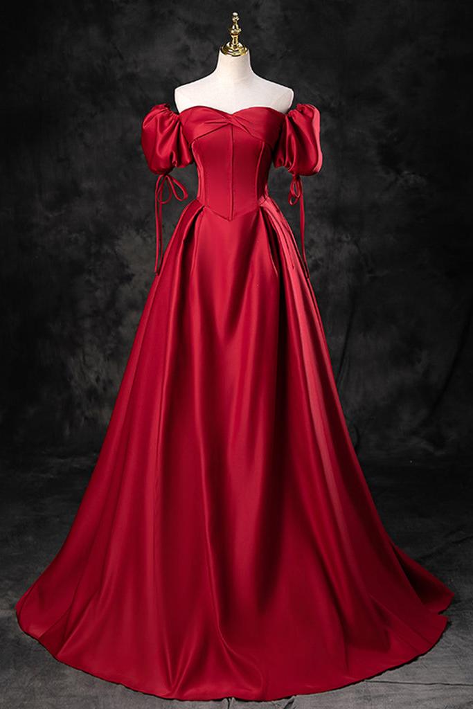 A Line Sweetheart Neck Burgundy Prom Dress Long Formal Evening Dress