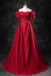 A Line Sweetheart Neck Burgundy Prom Dress Long Formal Evening Dress