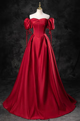 A Line Sweetheart Neck Burgundy Prom Dress Long Formal Evening Dress