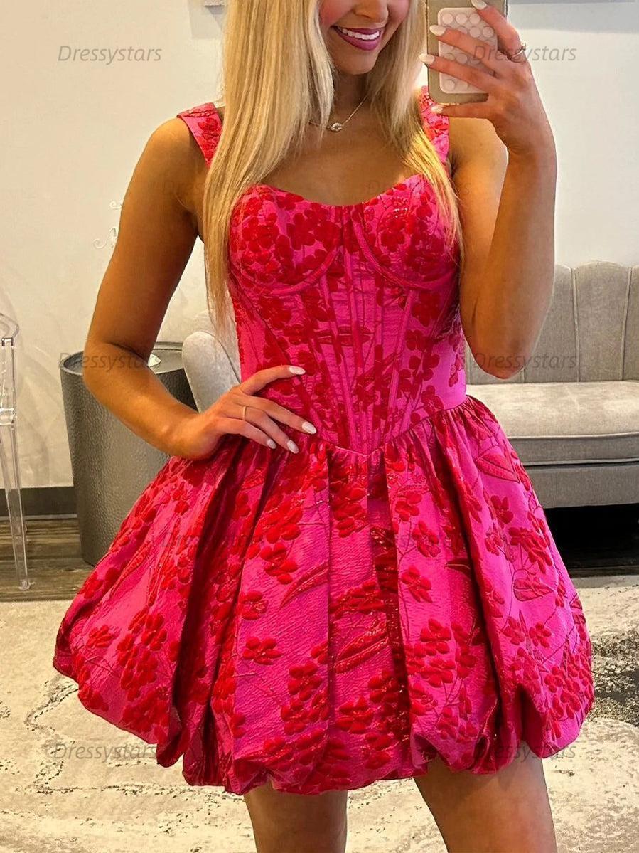 Dressystars A-Line Sweetheart Straps Boned Satin Floral Homecoming Dress