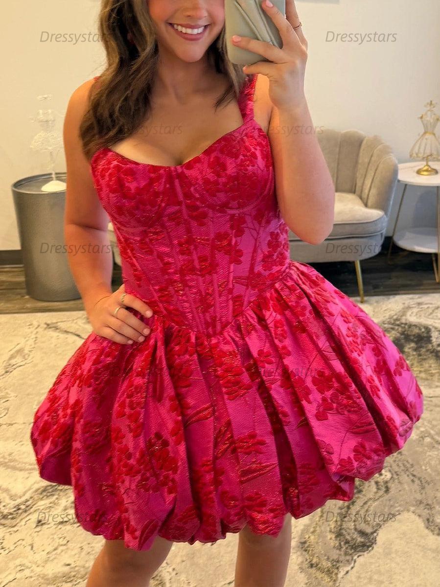 Dressystars A-Line Sweetheart Straps Boned Satin Floral Homecoming Dress