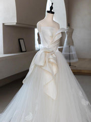 A Line Tulle Lace Blue Prom Dress Long Formal Gown Evening Dress