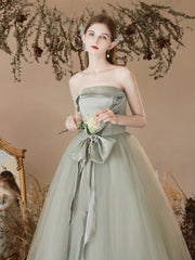 A Line Tulle Light Green Prom Dress Long Formal Gown Evening Dress
