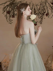 A Line Tulle Light Green Prom Dress Long Formal Gown Evening Dress