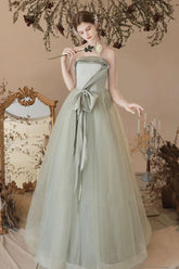A Line Tulle Light Green Prom Dress Long Formal Gown Evening Dress