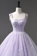 A Line Tulle Purple Prom Dress Long Formal Evening Dress