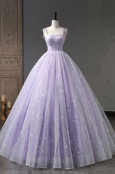 A Line Tulle Purple Prom Dress Long Formal Evening Dress