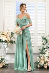 A-Line V-Neck Spaghetti Straps Chiffon Bridesmaid Dresses with Pockets