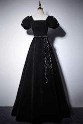 A Line Velvet Black Prom Dress Long Formal Gown Evening Dress