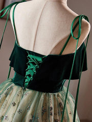 A Line Velvet Cocktail Dress Green Tulle Sequin Lace Short Party Cocktail Dress