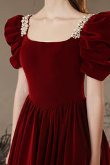 A Line Velvet Formal Dress Burgundy Long Evening Dress