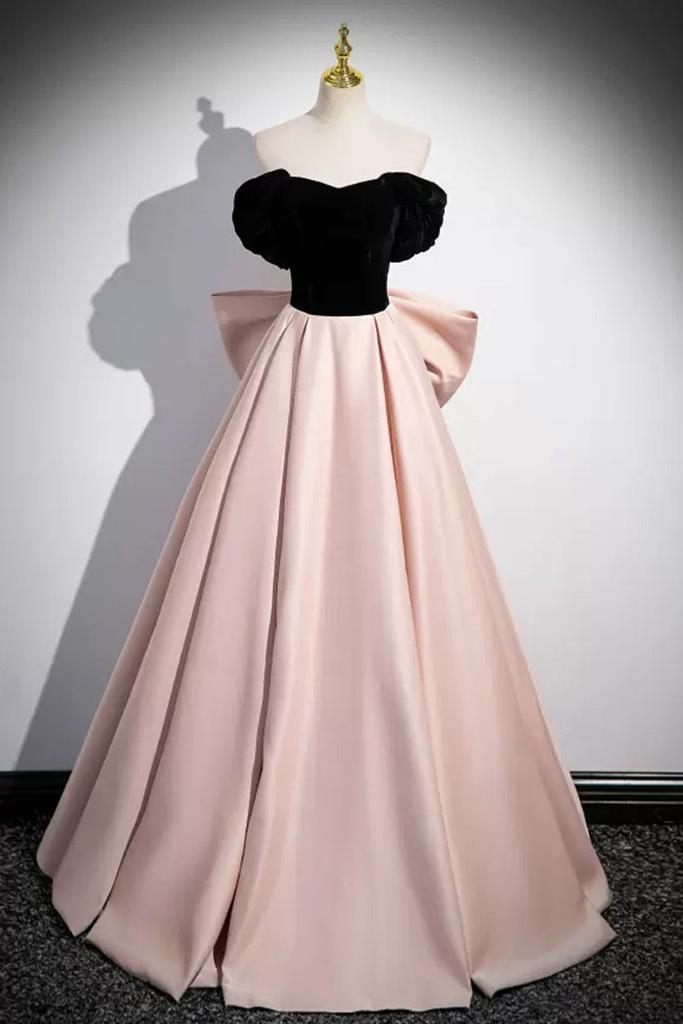 A Line Velvet Formal Dress Off the Shoulder Satin Champagne Long Evening Dress