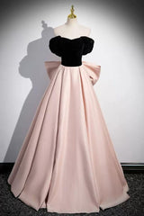 A Line Velvet Formal Dress Off the Shoulder Satin Champagne Long Evening Dress