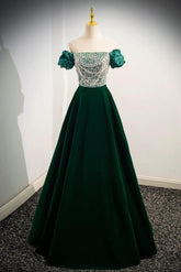 A Line Velvet Formal Dress Sequin Beaded Green Long Christmas Party Dress