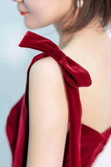 A Line Velvet Formal Dress Sweetheart Neck Burgundy Long Evening Dress