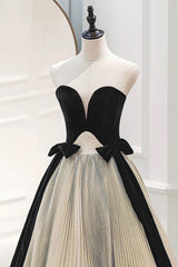 A Line Velvet Formal Dress Sweetheart Neck Satin Champagne Long Evening Dress