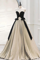 A Line Velvet Formal Dress Sweetheart Neck Satin Champagne Long Evening Dress