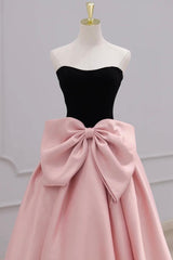 A Line Velvet Formal Dress Sweetheart Neck Satin Pink Long Evening Dress