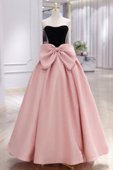 A Line Velvet Formal Dress Sweetheart Neck Satin Pink Long Evening Dress